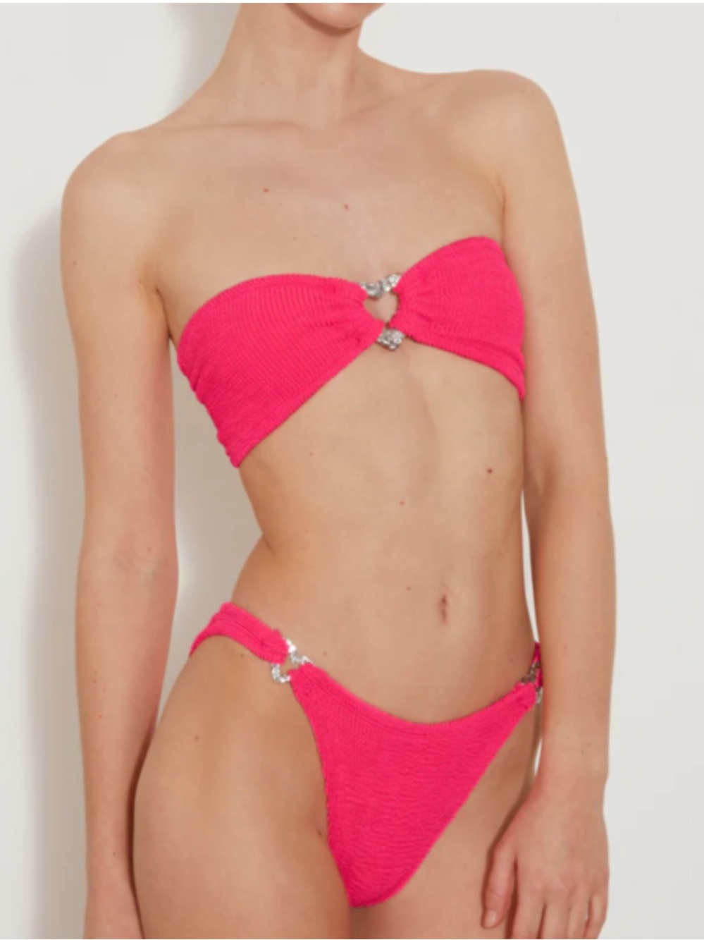 Hunza G Nicole Bikini Hot Pink/Silver 211 One Size Heart Crinkle